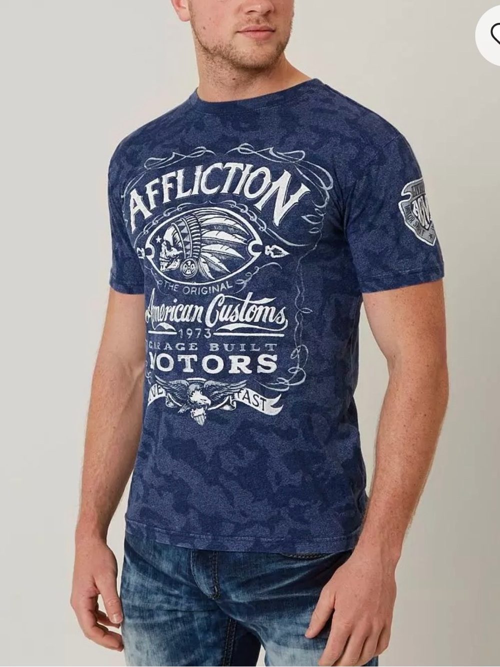 Affliction Navy Blue Tie-Dye Graphic Tee